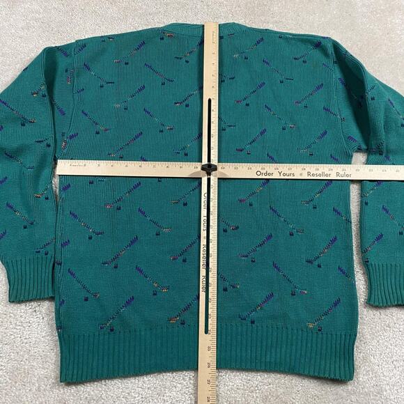 Vintage Golf Knit Sweater Mens M Pacific Coast Green Cotton Abstract 90s Preppy - Picture 4 of 7